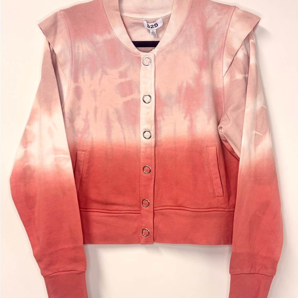 525 America Rose Clay Tie/ Dip Dye Ombre Snap French Terry Cardigan- Dust Spot